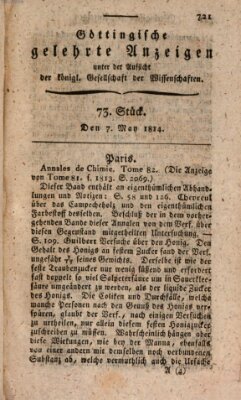 Göttingische gelehrte Anzeigen (Göttingische Zeitungen von gelehrten Sachen) Samstag 7. Mai 1814