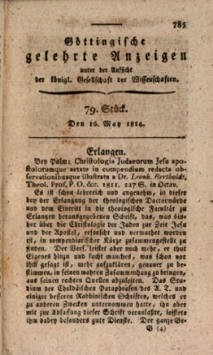 Göttingische gelehrte Anzeigen (Göttingische Zeitungen von gelehrten Sachen) Montag 16. Mai 1814