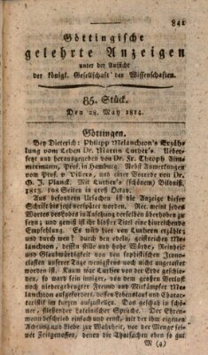 Göttingische gelehrte Anzeigen (Göttingische Zeitungen von gelehrten Sachen) Samstag 28. Mai 1814