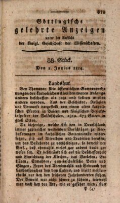 Göttingische gelehrte Anzeigen (Göttingische Zeitungen von gelehrten Sachen) Donnerstag 2. Juni 1814