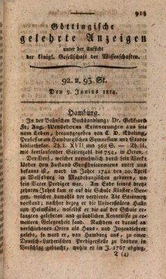 Göttingische gelehrte Anzeigen (Göttingische Zeitungen von gelehrten Sachen) Donnerstag 9. Juni 1814