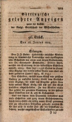 Göttingische gelehrte Anzeigen (Göttingische Zeitungen von gelehrten Sachen) Donnerstag 16. Juni 1814