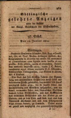 Göttingische gelehrte Anzeigen (Göttingische Zeitungen von gelehrten Sachen) Samstag 18. Juni 1814