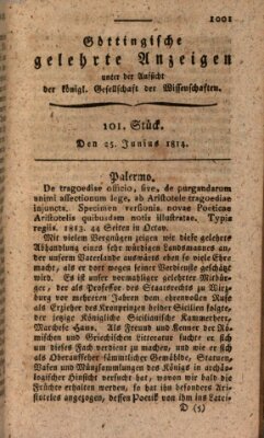 Göttingische gelehrte Anzeigen (Göttingische Zeitungen von gelehrten Sachen) Samstag 25. Juni 1814