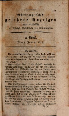 Göttingische gelehrte Anzeigen (Göttingische Zeitungen von gelehrten Sachen) Donnerstag 5. Januar 1815