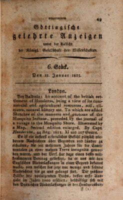 Göttingische gelehrte Anzeigen (Göttingische Zeitungen von gelehrten Sachen) Donnerstag 12. Januar 1815