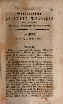 Göttingische gelehrte Anzeigen (Göttingische Zeitungen von gelehrten Sachen) Donnerstag 19. Januar 1815