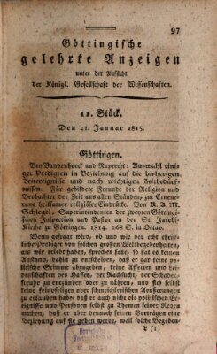 Göttingische gelehrte Anzeigen (Göttingische Zeitungen von gelehrten Sachen) Samstag 21. Januar 1815