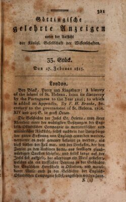 Göttingische gelehrte Anzeigen (Göttingische Zeitungen von gelehrten Sachen) Montag 27. Februar 1815