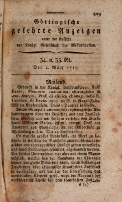 Göttingische gelehrte Anzeigen (Göttingische Zeitungen von gelehrten Sachen) Donnerstag 2. März 1815