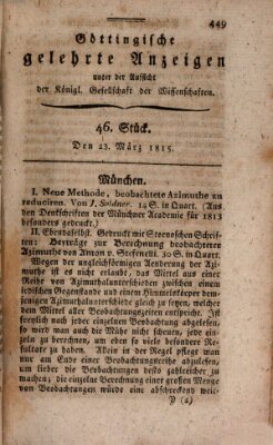 Göttingische gelehrte Anzeigen (Göttingische Zeitungen von gelehrten Sachen) Donnerstag 23. März 1815