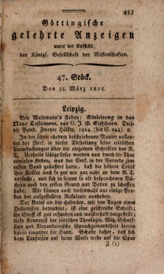 Göttingische gelehrte Anzeigen (Göttingische Zeitungen von gelehrten Sachen) Samstag 25. März 1815