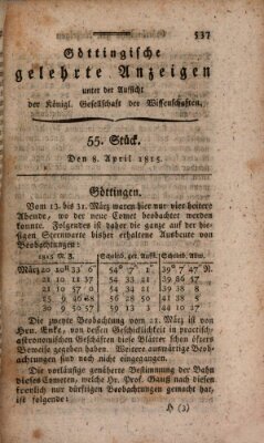 Göttingische gelehrte Anzeigen (Göttingische Zeitungen von gelehrten Sachen) Samstag 8. April 1815