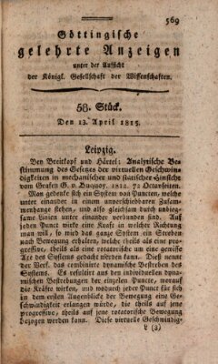 Göttingische gelehrte Anzeigen (Göttingische Zeitungen von gelehrten Sachen) Donnerstag 13. April 1815