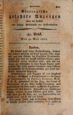 Göttingische gelehrte Anzeigen (Göttingische Zeitungen von gelehrten Sachen) Montag 22. Mai 1815