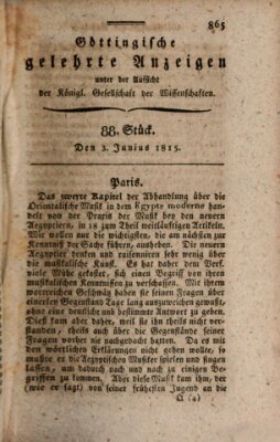 Göttingische gelehrte Anzeigen (Göttingische Zeitungen von gelehrten Sachen) Samstag 3. Juni 1815