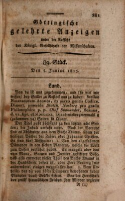 Göttingische gelehrte Anzeigen (Göttingische Zeitungen von gelehrten Sachen) Montag 5. Juni 1815