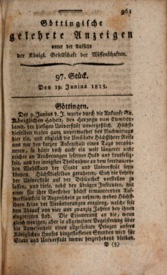 Göttingische gelehrte Anzeigen (Göttingische Zeitungen von gelehrten Sachen) Montag 19. Juni 1815