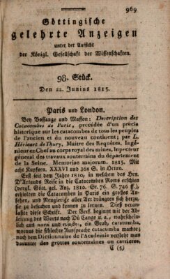 Göttingische gelehrte Anzeigen (Göttingische Zeitungen von gelehrten Sachen) Donnerstag 22. Juni 1815