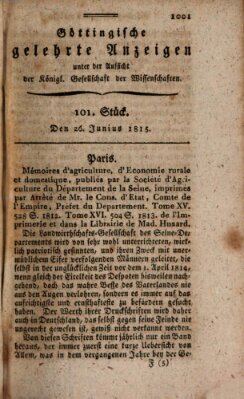 Göttingische gelehrte Anzeigen (Göttingische Zeitungen von gelehrten Sachen) Montag 26. Juni 1815