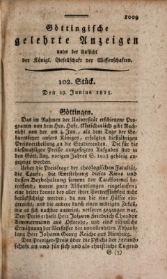 Göttingische gelehrte Anzeigen (Göttingische Zeitungen von gelehrten Sachen) Donnerstag 29. Juni 1815