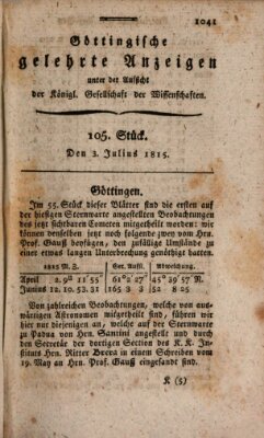 Göttingische gelehrte Anzeigen (Göttingische Zeitungen von gelehrten Sachen) Montag 3. Juli 1815