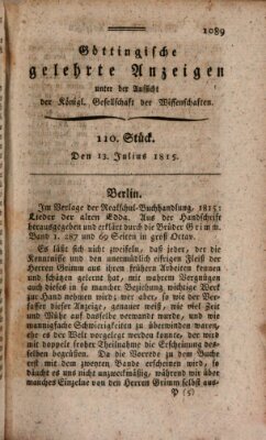 Göttingische gelehrte Anzeigen (Göttingische Zeitungen von gelehrten Sachen) Donnerstag 13. Juli 1815