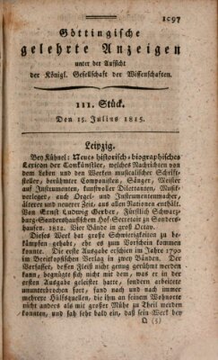 Göttingische gelehrte Anzeigen (Göttingische Zeitungen von gelehrten Sachen) Samstag 15. Juli 1815