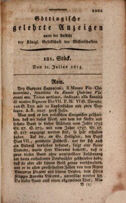 Göttingische gelehrte Anzeigen (Göttingische Zeitungen von gelehrten Sachen) Montag 31. Juli 1815