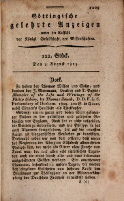 Göttingische gelehrte Anzeigen (Göttingische Zeitungen von gelehrten Sachen) Donnerstag 3. August 1815