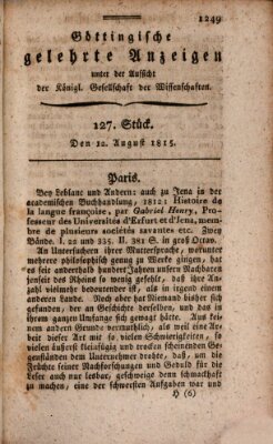 Göttingische gelehrte Anzeigen (Göttingische Zeitungen von gelehrten Sachen) Samstag 12. August 1815