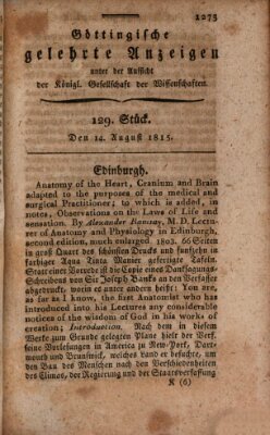 Göttingische gelehrte Anzeigen (Göttingische Zeitungen von gelehrten Sachen) Montag 14. August 1815