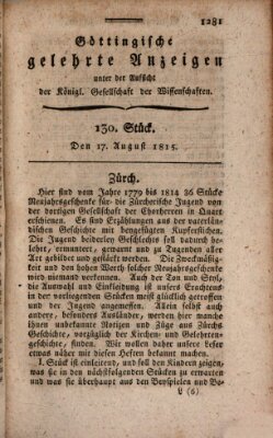 Göttingische gelehrte Anzeigen (Göttingische Zeitungen von gelehrten Sachen) Donnerstag 17. August 1815