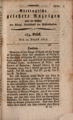 Göttingische gelehrte Anzeigen (Göttingische Zeitungen von gelehrten Sachen) Donnerstag 24. August 1815