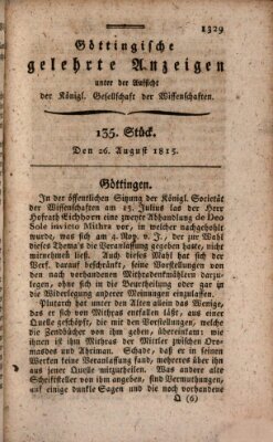 Göttingische gelehrte Anzeigen (Göttingische Zeitungen von gelehrten Sachen) Samstag 26. August 1815