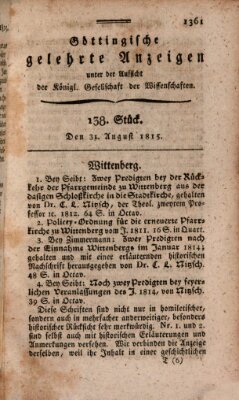 Göttingische gelehrte Anzeigen (Göttingische Zeitungen von gelehrten Sachen) Donnerstag 31. August 1815