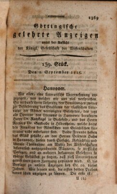 Göttingische gelehrte Anzeigen (Göttingische Zeitungen von gelehrten Sachen) Samstag 2. September 1815