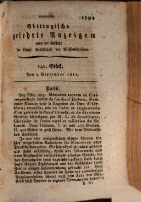 Göttingische gelehrte Anzeigen (Göttingische Zeitungen von gelehrten Sachen) Montag 4. September 1815