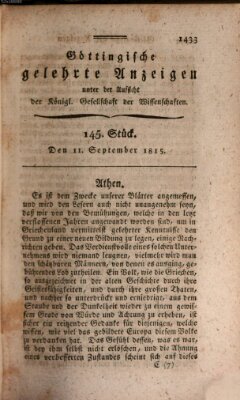 Göttingische gelehrte Anzeigen (Göttingische Zeitungen von gelehrten Sachen) Montag 11. September 1815