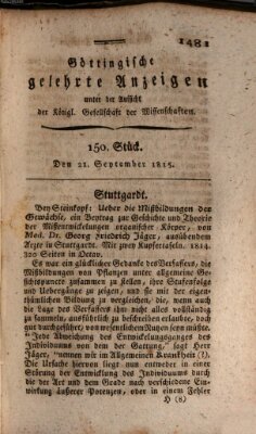 Göttingische gelehrte Anzeigen (Göttingische Zeitungen von gelehrten Sachen) Donnerstag 21. September 1815