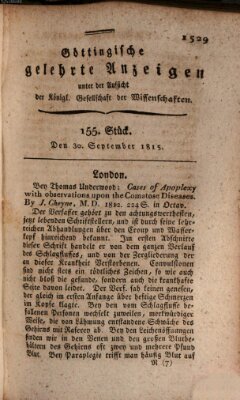 Göttingische gelehrte Anzeigen (Göttingische Zeitungen von gelehrten Sachen) Samstag 30. September 1815