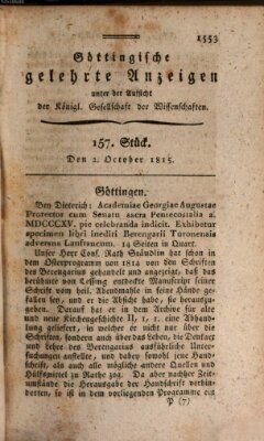 Göttingische gelehrte Anzeigen (Göttingische Zeitungen von gelehrten Sachen) Montag 2. Oktober 1815