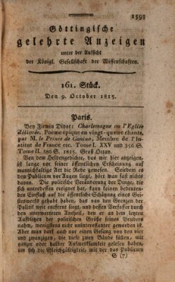 Göttingische gelehrte Anzeigen (Göttingische Zeitungen von gelehrten Sachen) Montag 9. Oktober 1815