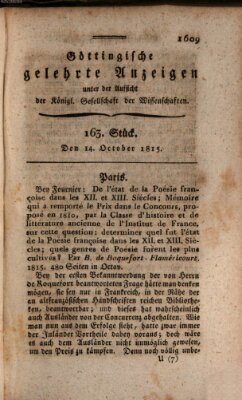 Göttingische gelehrte Anzeigen (Göttingische Zeitungen von gelehrten Sachen) Samstag 14. Oktober 1815