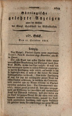 Göttingische gelehrte Anzeigen (Göttingische Zeitungen von gelehrten Sachen) Samstag 21. Oktober 1815