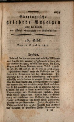 Göttingische gelehrte Anzeigen (Göttingische Zeitungen von gelehrten Sachen) Montag 23. Oktober 1815