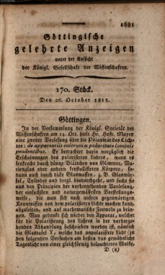 Göttingische gelehrte Anzeigen (Göttingische Zeitungen von gelehrten Sachen) Donnerstag 26. Oktober 1815