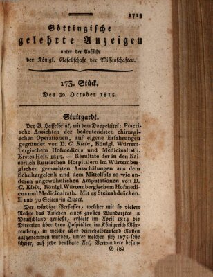 Göttingische gelehrte Anzeigen (Göttingische Zeitungen von gelehrten Sachen) Montag 30. Oktober 1815