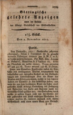 Göttingische gelehrte Anzeigen (Göttingische Zeitungen von gelehrten Sachen) Samstag 4. November 1815