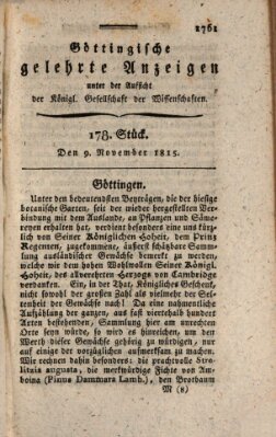 Göttingische gelehrte Anzeigen (Göttingische Zeitungen von gelehrten Sachen) Donnerstag 9. November 1815